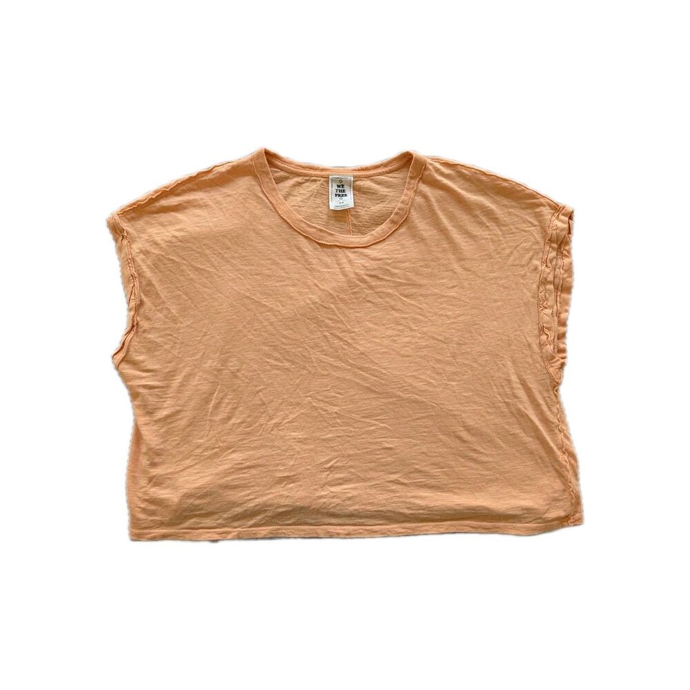 We The Free Peach Cropped Top Cap Sleeve Raw Hem sz M